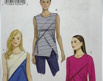 Vogue V9087, Loose-fitting Top, Bias Neck Facing, Bands, Sizes 14-16-18-20-22, Uncut Sewing Pattern