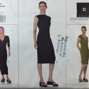 Vogue 2091, DKNY Design, Pullover Dress, Tapered, Misses' Dress,  Standing Back Collar, Sizes 6-8-10-12,  3 lengths, Uncut Sewing Pattern
