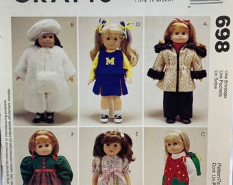 McCall's 698, 18 Inch Doll Clothes, Parka, Coat, Hat, Muff, Jumper, Uncut Sewing Pattern