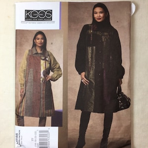 May include: Vogue Patterns American Designer Koos Van Den Akker couture pattern. The pattern features two women modeling long coats. The pattern number is V1146, and the size range is 16-18-20-22.