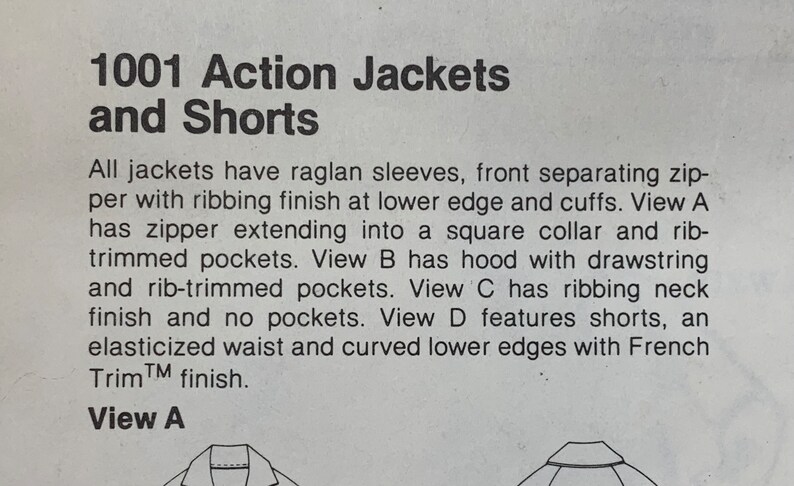 Stretch and Sew 1001, Vintage Jacket, Shorts, 70's Vintage, Hooded Jacket, Ribbed, Sizes 28 to 44, Uncut Master Pattern image 4