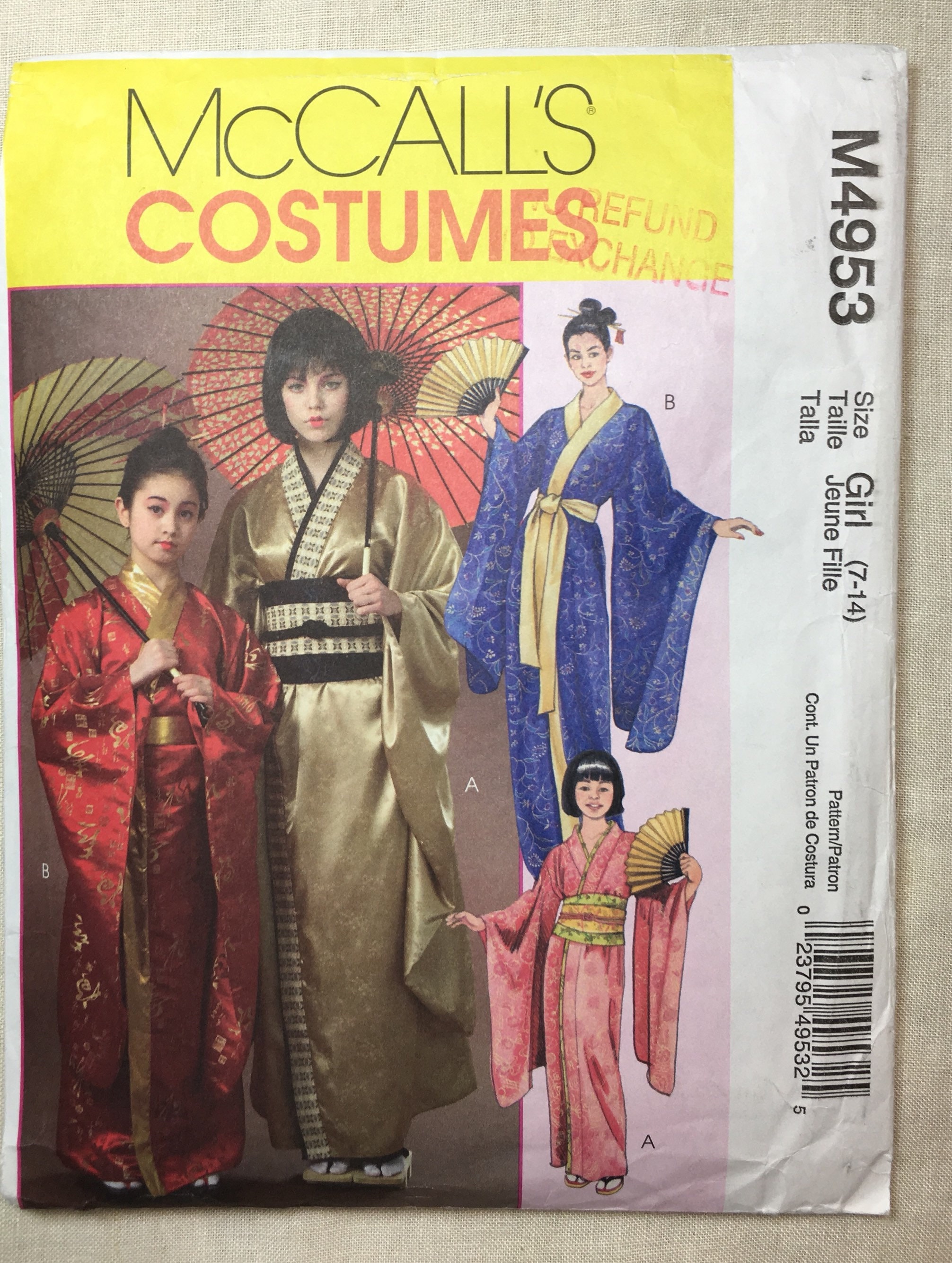【専用】mossmoth様 Mccall's M4953, Kimono Costume, Sizes Miss Xsm-lrg, Oriental