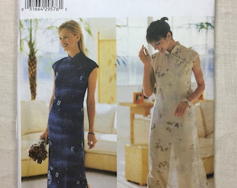 Butterick 6057, Mandarin Style, A-line Dress, Slip and Pants, Side Slits, Cap Sleeve, Pullover Slip, Sizes 8-10-12,  Uncut Sewing Pattern