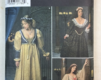 Simplicity 8192, Renaissance Gown, Medieval Costume, Laced Bodice, Headband, Uncut Sewing Pattern, Sizes 4-6-8