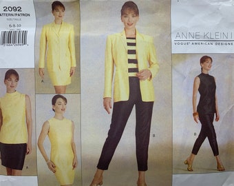 Vogue 2092, Wardrobe Pattern, Anne Klein 11, Jacket, Top, Skirt, Pants, Sizes 6-8-10, Uncut Sewing Pattern