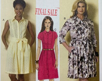 Butterick B6333, Summer Dress, Plus Size Dress, Collared, Front Bands, Fitted Bodice, Princess Seams, Sizes 18W-24W, Uncut Sewing Pattern