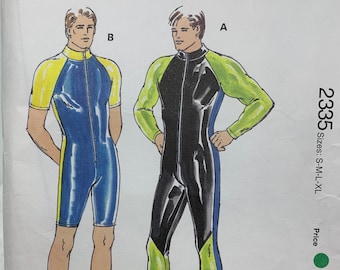 Kwik Sew 2335, Men's Wetsuit Pattern, Raglan Sleeves, Sleeve Variations, Sizes S-M-L-XL, Chest 34-48, Uncut Master Pattern