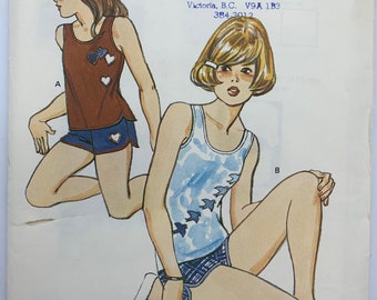 Kwik Sew 1077, Vintage Tank Top, Girls' Top, Shorts, Sleeveless Top, Scoop Neckline, Rounded Bottom, Sizes 8-10-12-14, Uncut Pattern