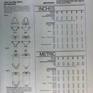 1970's Stretch & Sew 1340 Vintage Two way Bikini and Swimsuit Bust size 30 to 40 Pattern uncut from 1979 image 3