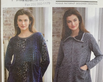 Vogue V9332, Pullover Top, Loose Fitting, Marcy Tilton Design, Front Pockets, Neckline Variations, Sizes Xsm-Sml-Med, Uncut Sewing Pattern