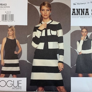 Vogue 2640, Close-fitting Dress, Unlined Jacket, Fold-back Pockets, A-line Dress, Contrast Binding, Scarf, Sizes 8-10-12, Uncut Pattern