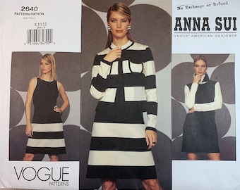 Vogue 2640, Close-fitting Dress, Unlined Jacket, Fold-back Pockets, A-line Dress, Contrast Binding, Scarf, Sizes 8-10-12, Uncut Pattern