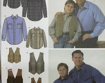 Simplicity 4975, Husky Boy, Large Men's Shirt, Vest, Sizes Boy's S-M-L, Men's 1XL-5XL, Uncut Sewing Pattern