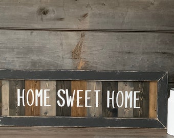 Handmade Home Sweet Home Framed Wood Sign: Distressed Rustic Decor