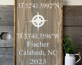 Custom Latitude Longitude Wood Sign – Handcrafted Vertical Farmhouse Wall Decor