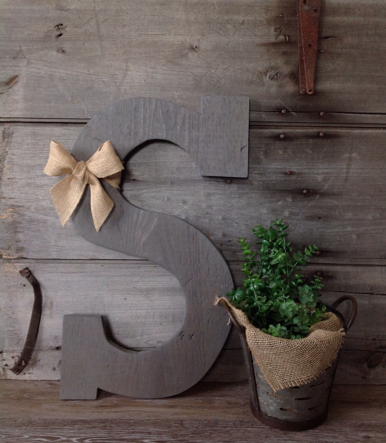 Barn Wood Letters Measuring 24 Inches Tall With Burlap Bow - Etsy