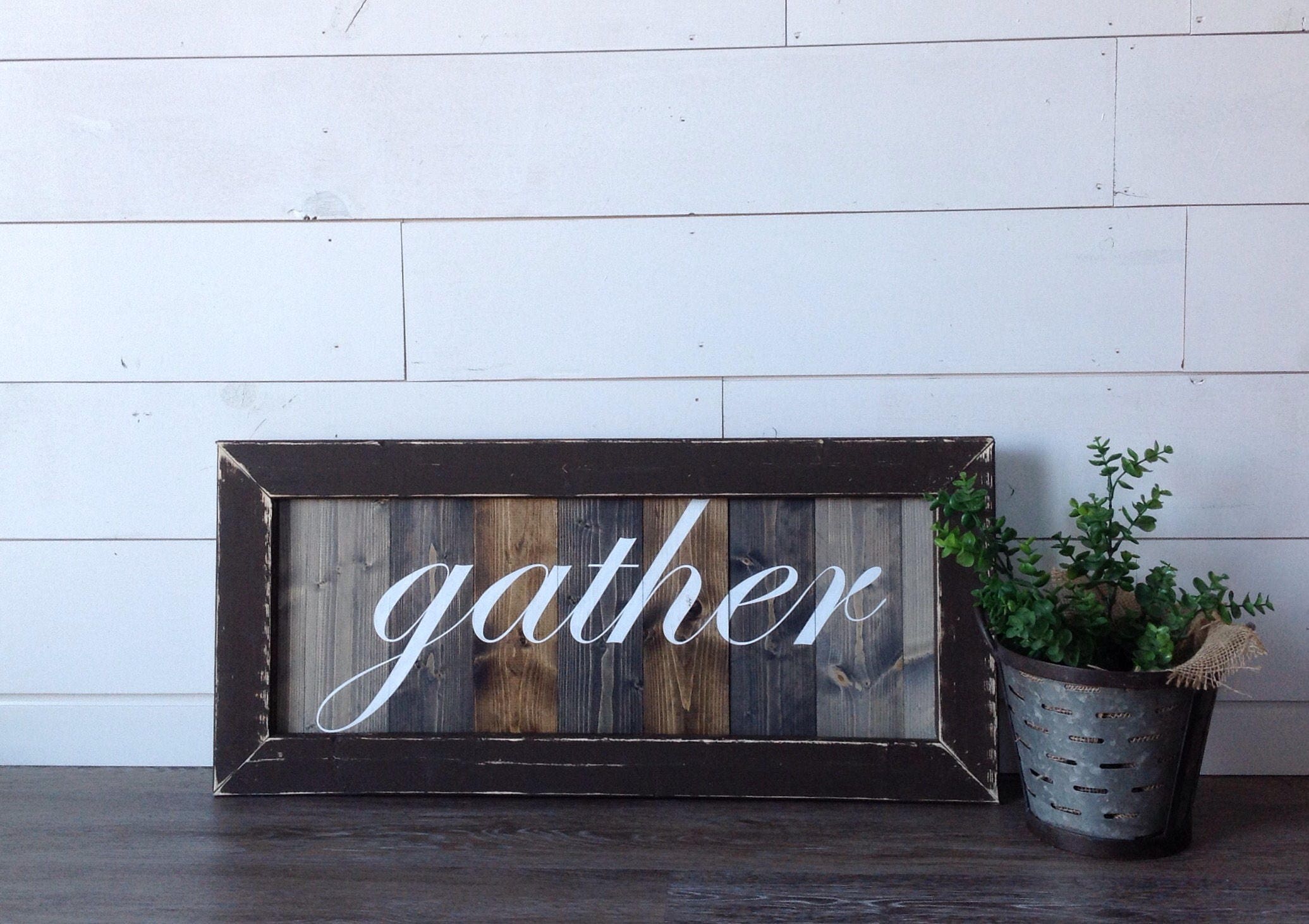 Gather Sign: Hand-painted Rustic Wood Sign With Distressed Frame - Etsy