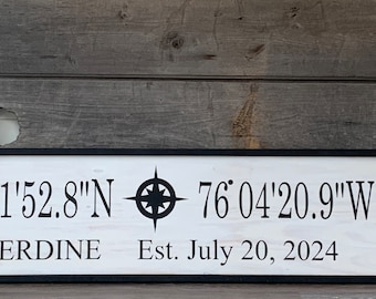 Personalized Latitude Longitude Sign: Farmhouse Wall Decor