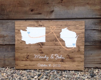 Wedding guest book, Rustic Wood, Rustic Guest Book, Wood Guest Book, Personalized, Guest book Sign, Guest Book With states, hearts, names