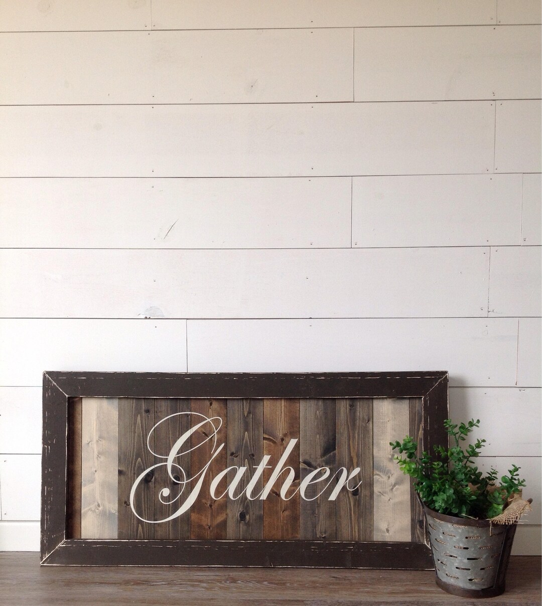 Gather Frame Gather Sign: Hand-painted Rustic Wood, Distressed Chocolate Frame - Etsy