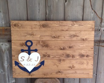 Wedding guest book, wood guest book, wedding guest book, guest book, wedding guestbook, wood sign, Guest Book With Anchor, heart and initial