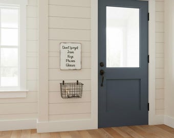 Rustic Wood Entryway Sign: Jesus, Keys, Phone, Glasses Reminder (White/Black)