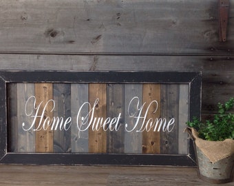 Hand Painted Home Sweet Home Wood Sign - Distressed Frame