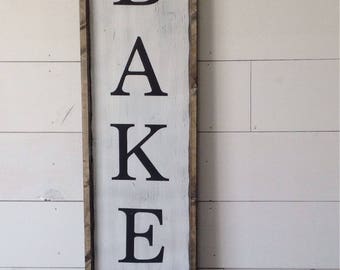 Rustic Bakery Wood Sign, Vertical Framed Kitchen Decor, Farmhouse Wall Art