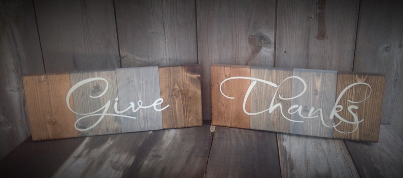 Give Thanks Wood Signs each sign measures 5 1/2 tall 14 inches wide, Give Thanks, farmhouse, farmhouse wall decor, rustic farmhouse, sign image 1