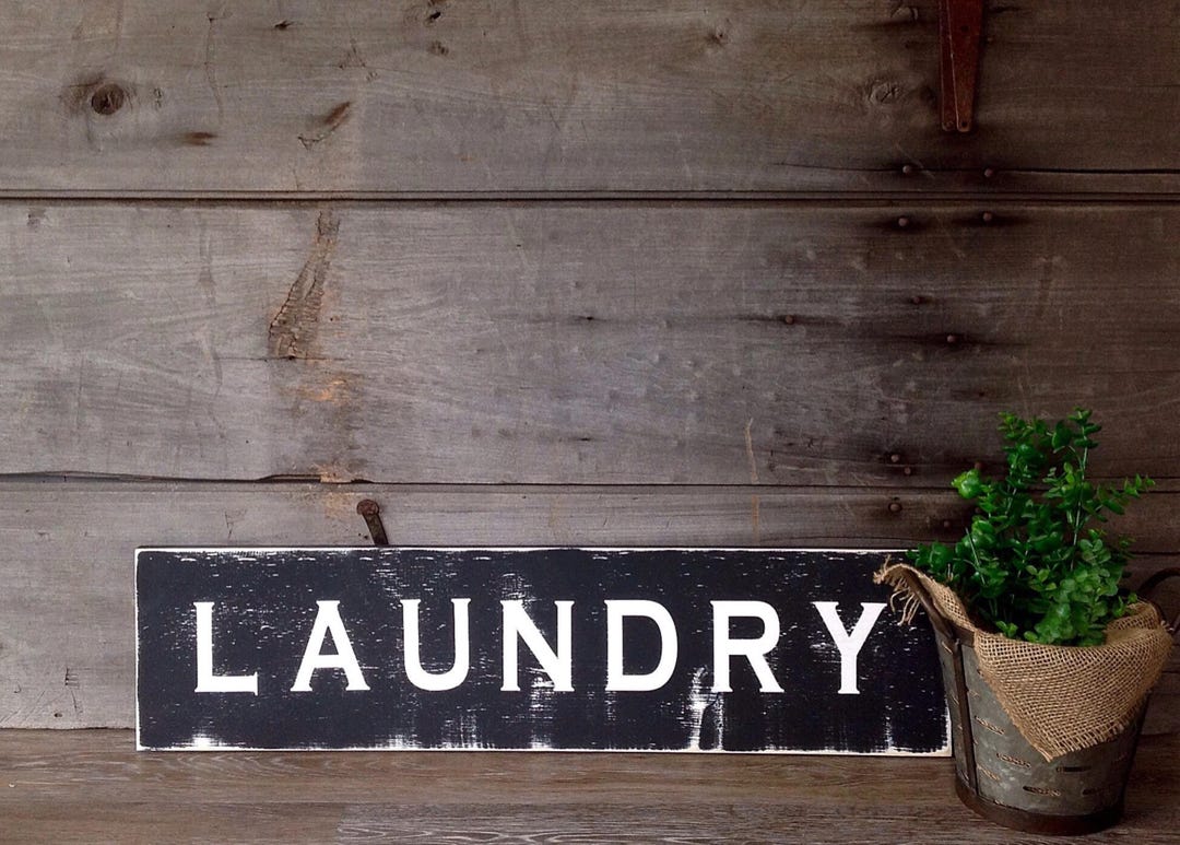 Rustic Laundry Room Wood Sign, Distressed Black & White, Handmade, - Etsy