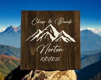 Custom Mountain Wedding Wood Sign | Rustic Anniversary Gift
