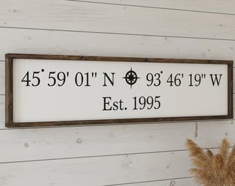 Custom Latitude Longitude Sign | Family Name & EST Date | Where It All Began Sign | Farmhouse Address Sign | Rustic Wood Wedding Gift