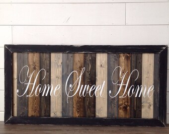 Handmade Home Sweet Home Framed Wood Sign: Rustic Farmhouse Decor