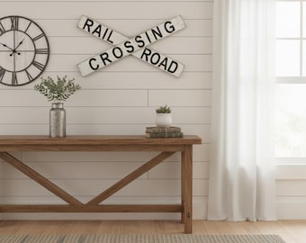 Rustic Railroad Crossing Sign: Farmhouse Style Wood Decor