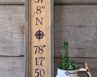 Custom Latitude Longitude Wood Sign: Farmhouse Wall Decor