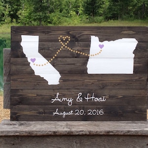 Wedding guest book, map, wedding guest book, custom guestbook, guestbook, wood sign,  Guest Book With states,hearts, names and date,