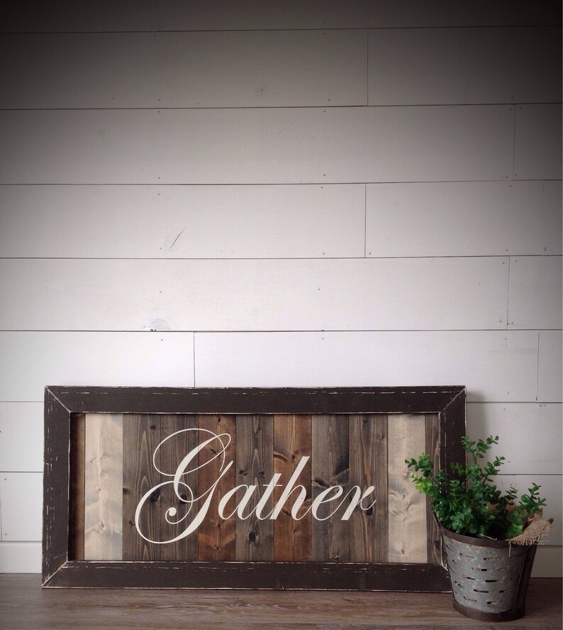 Gather Sign: Hand-painted Rustic Wood, Distressed Chocolate Frame - Etsy