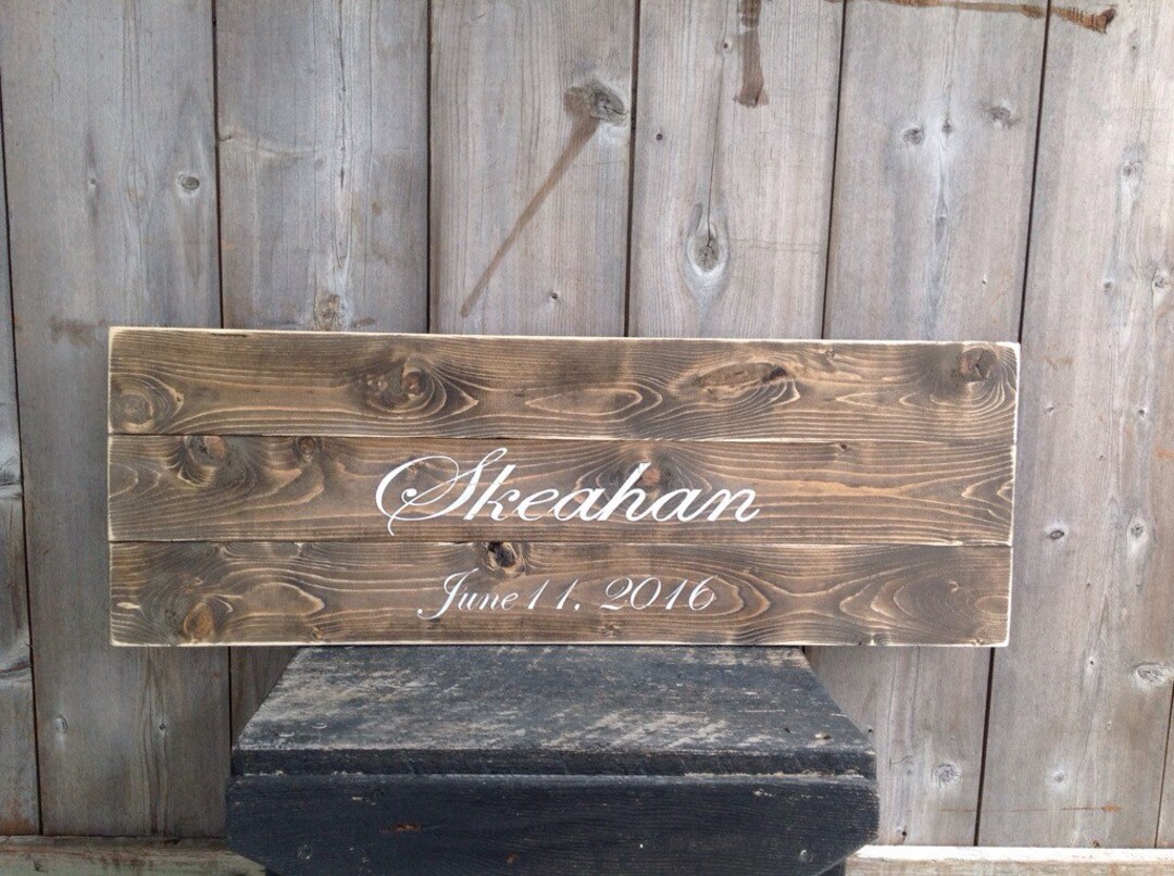 Date Sign Cursive Personalized Wood Sign, Cursive Last Name and Date, Wedding Anniversary ...