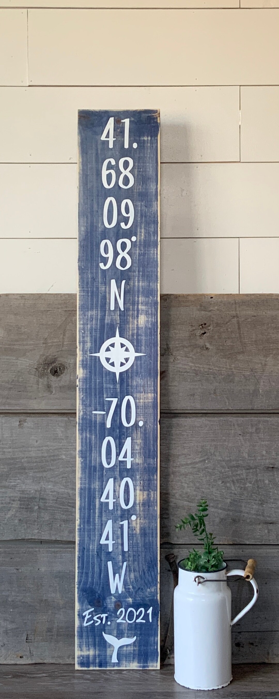Vertical Latitude Longitude Sign: Navy Farmhouse Wall Decor - Etsy