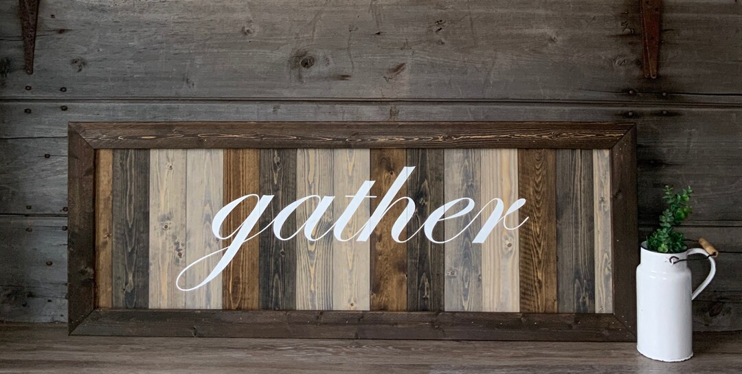 Hand Painted Gather Sign: Rustic Framed Wood Decor - Etsy