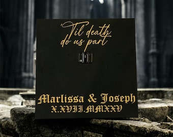 Custom Wedding Lock Ceremony Sign: Rustic Black & Gold Wood, til death
