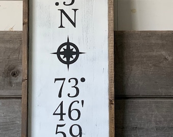 Vertical latitude and longitude Sign, coordinates sign, latitude longitude, farmhouse, farmhouse wall decor, farmhouse style,