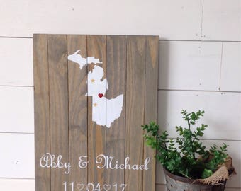 Wedding Guest Book, Wood Guest Book, Wood Sign, Personalized, Guest book Sign, Guest Book With states,hearts, names and date,