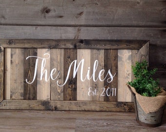 Last Name Established Framed Wood Sign Family Sign Wedding Gift Anniversary Gift