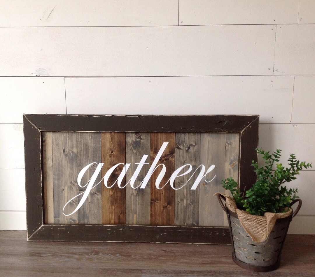 Hand Painted Gather Sign: Rustic Framed Wood Decor - Etsy