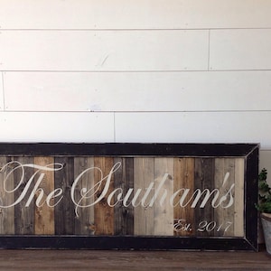 Last Name Established Framed Wood Sign Family Sign Wedding Gift Anniversary Gift