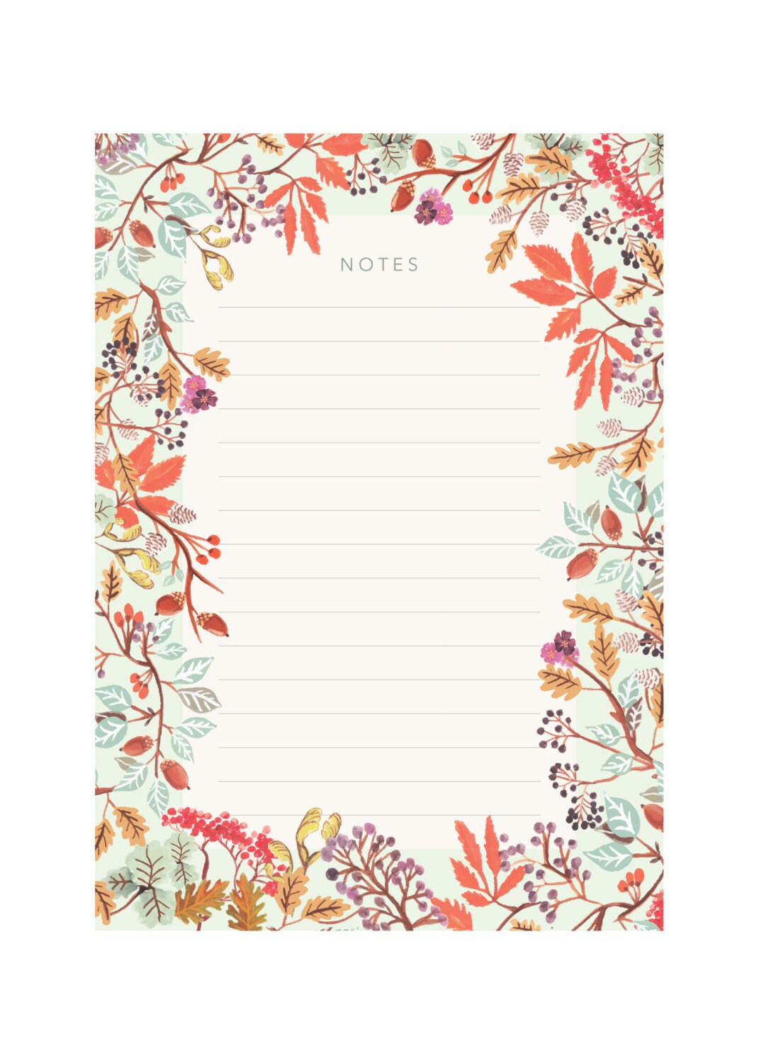 Irish Autumn Botanicals Illustrated A5 Notepad / Tear-off Notepad / Everyday Organiser