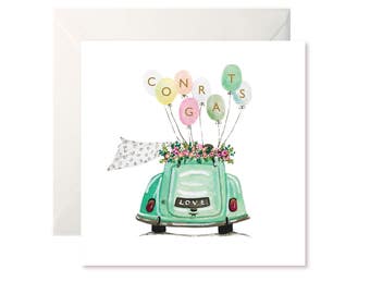 Wedding Honeymoon Car Card / Wedding Couple / Greetings Card