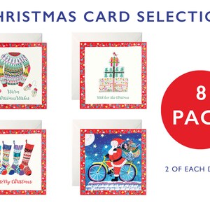 Seleção de cartão de Natal 8 PACK (2 de cada desenho)