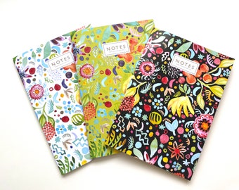 Set of 3 Fruity Floral A5 Lined Notebooks